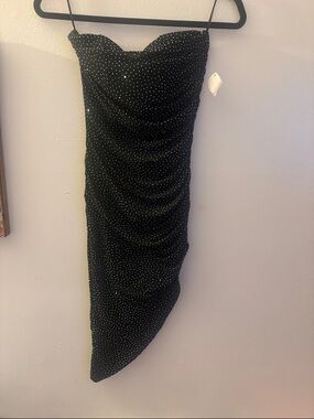 Black High-Low Strapless Dress with Sparkle